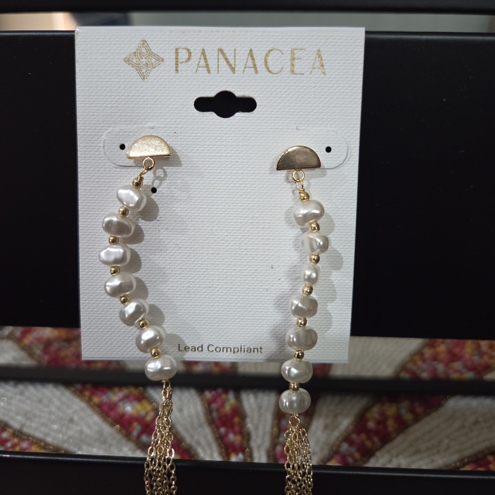Panacea Gold and White Pearl Drop Earrings